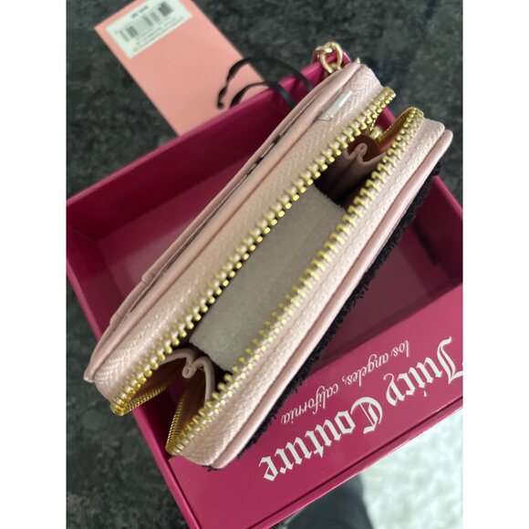 Juicy Couture Black Pink Velvet Crown Embroidered Coin Purse Gold Chain Charm - Picture 9 of 13